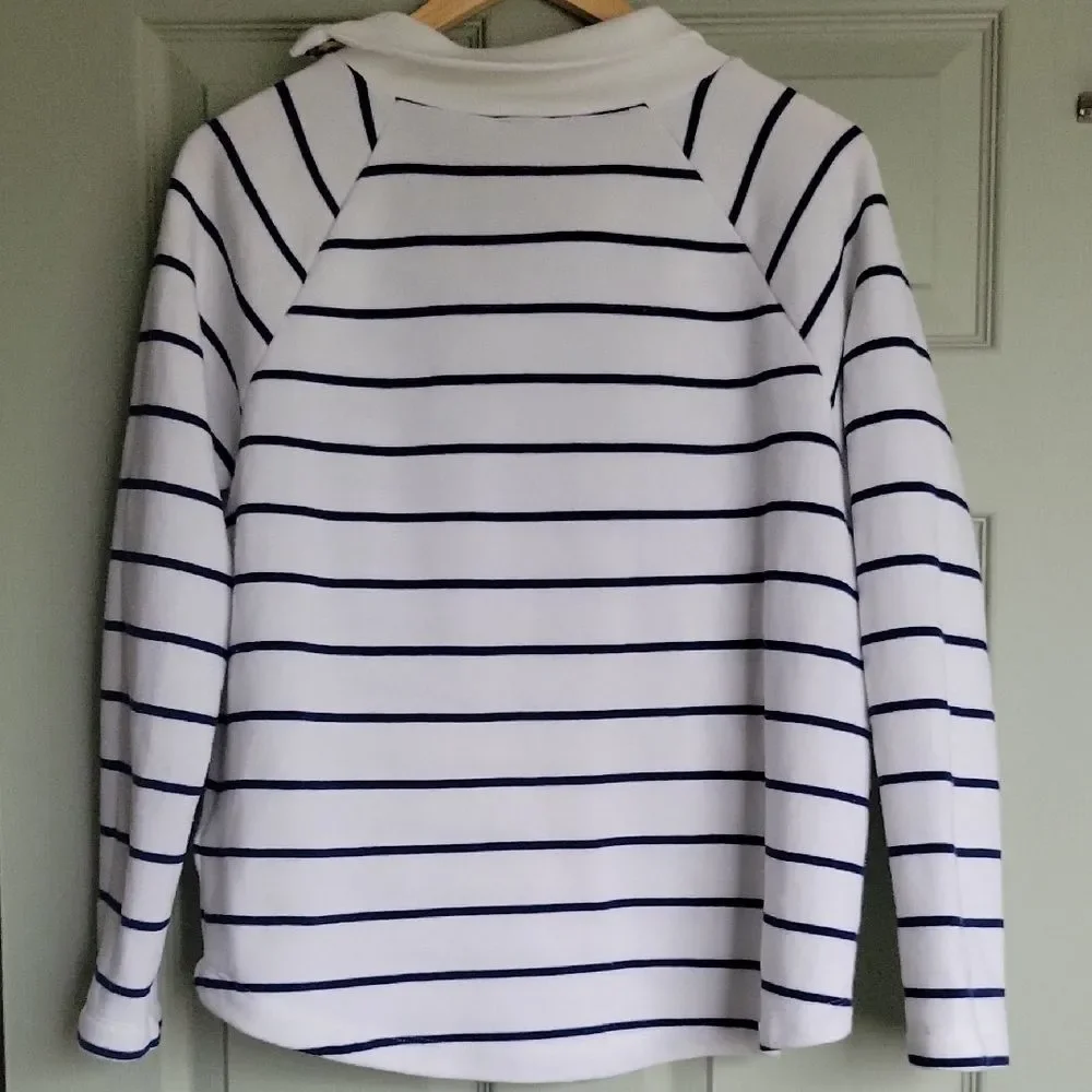 J. Crew Striped Wide Button-Collar Pullover Sweatshirt Nautical Preppy Size S